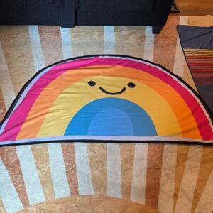 Rainbow Smiley Face Oversized Beach Towel  Retro Colorful Dopamine Pool Towel